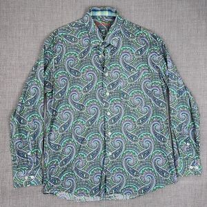 Alan Flusser Paisley Print Button Down Collard Shirt. 100% Cotton.